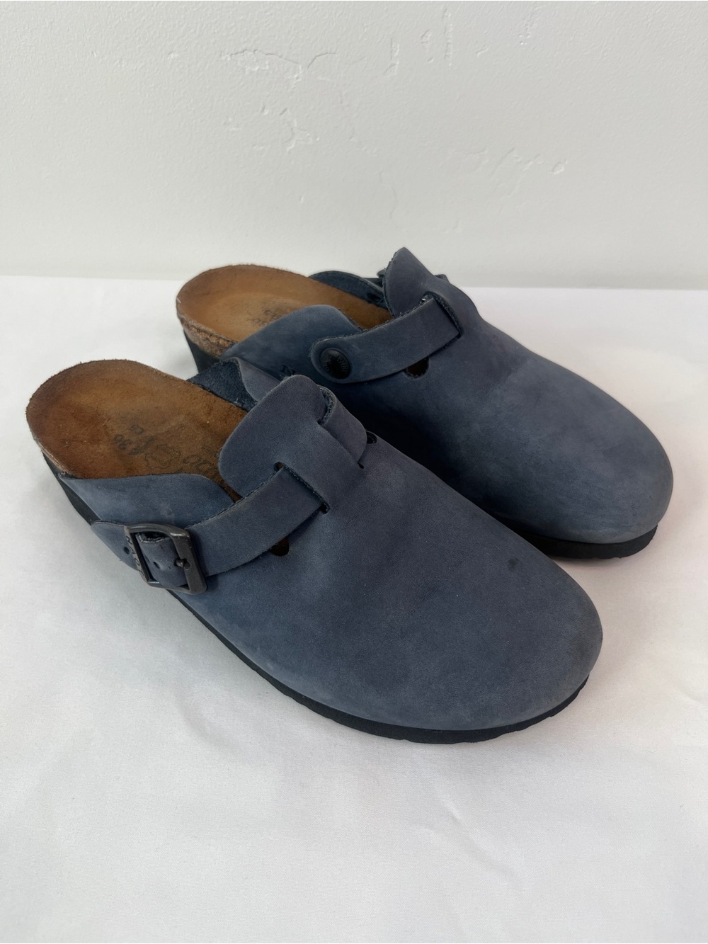 Naot Spring Clogs Midnight Blue Suede Cork Buckle Mule Womens Size EU 36 US 5.5